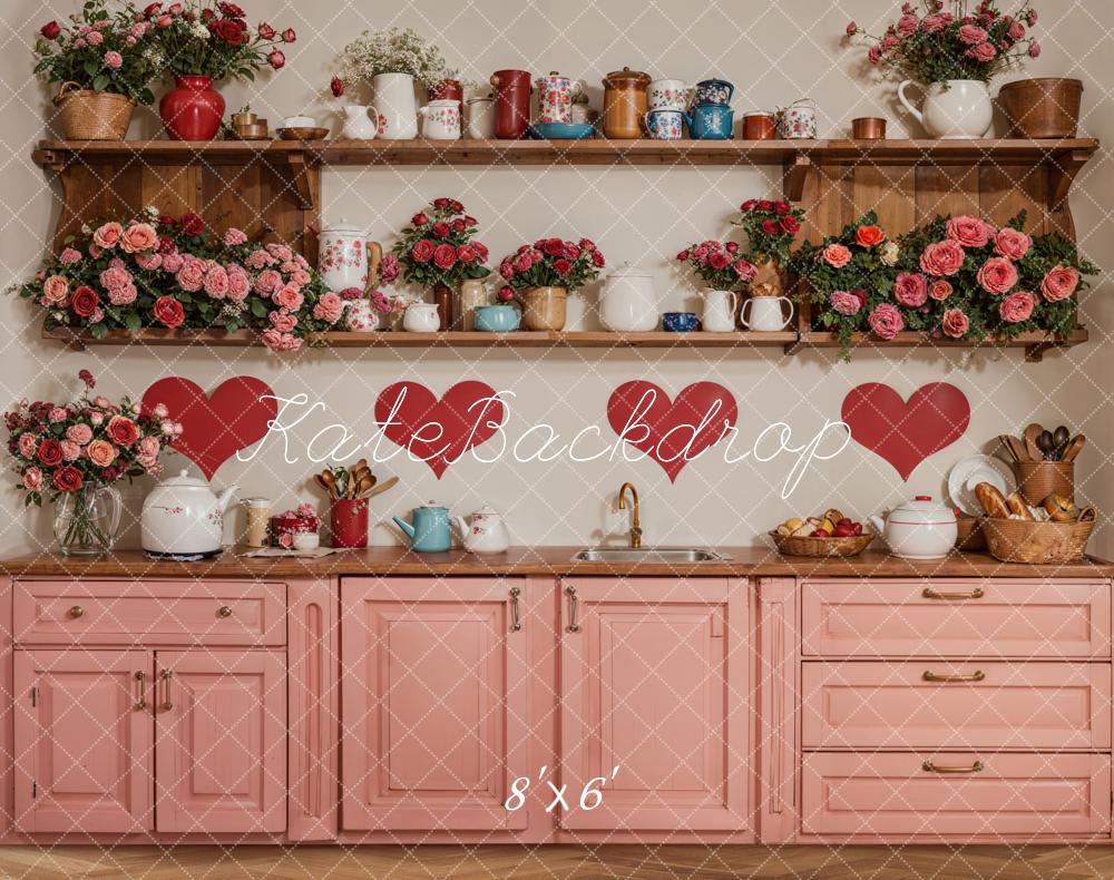 Kate Valentine Kitchen Floral Red Heart Backdrop Designed by Emetselch