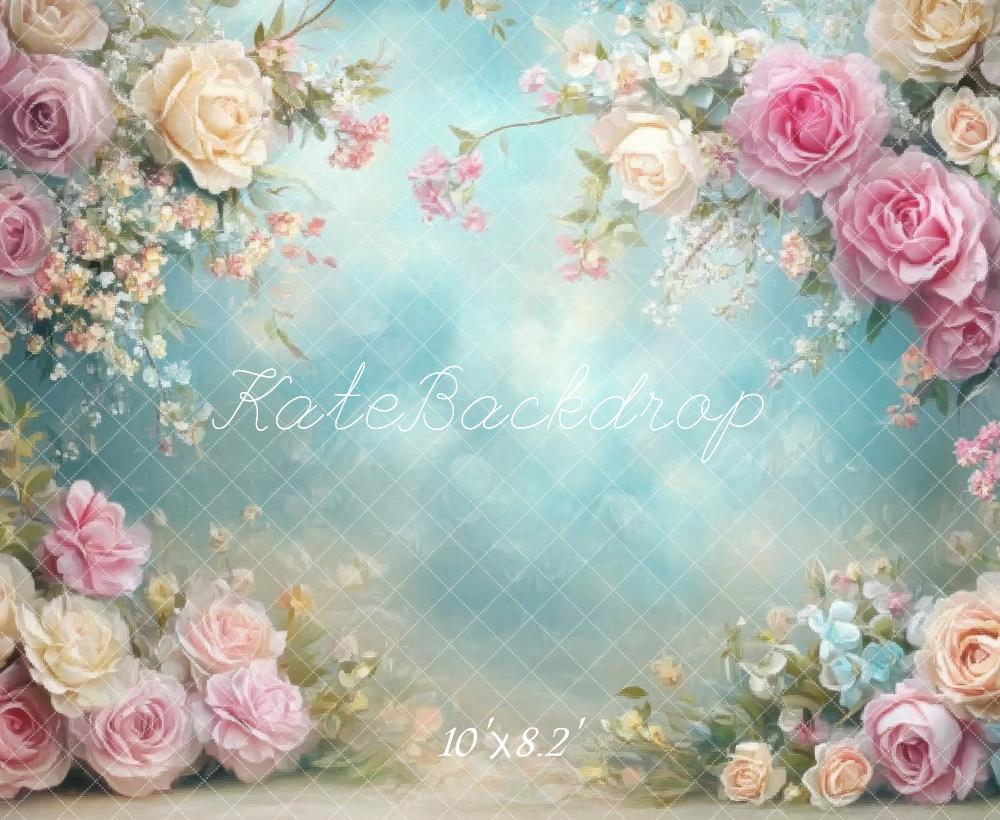 Kate Spring Floral Soft Pastel Roses Backdrop Designed by Emetselch