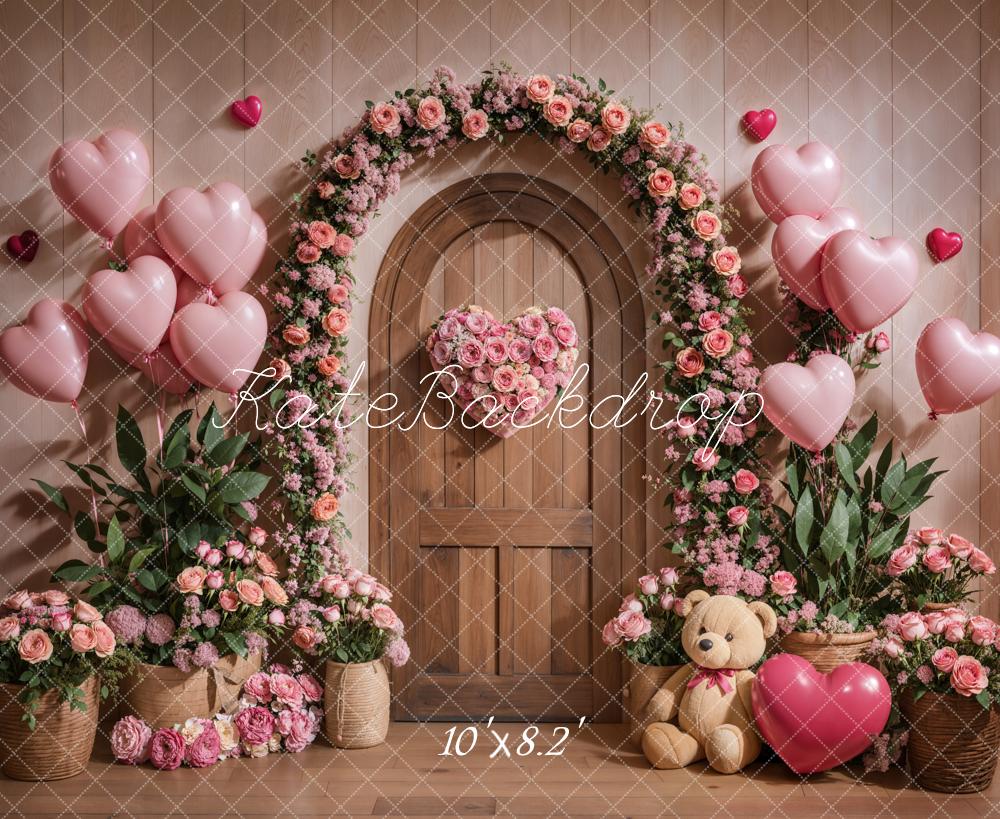 Kate Valentine Floral Arch Pink Balloons Backdrop Designed by Emetselch