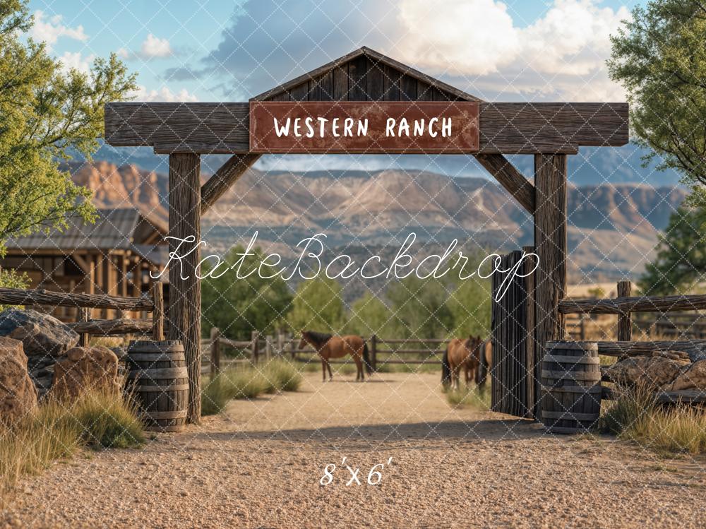 Kate Western Ranch Horses Mountain Backdrop Designed by Emetselch