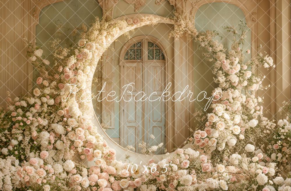 Kate Mother's Day White Floral Moon Arch Wedding Backdrop Designed by Emetselch