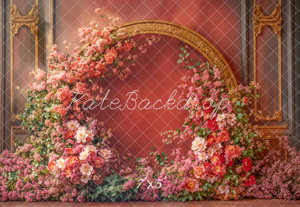 Arco de Flores de Primavera Elegante Fondo Rojo Diseñado por Emetselch