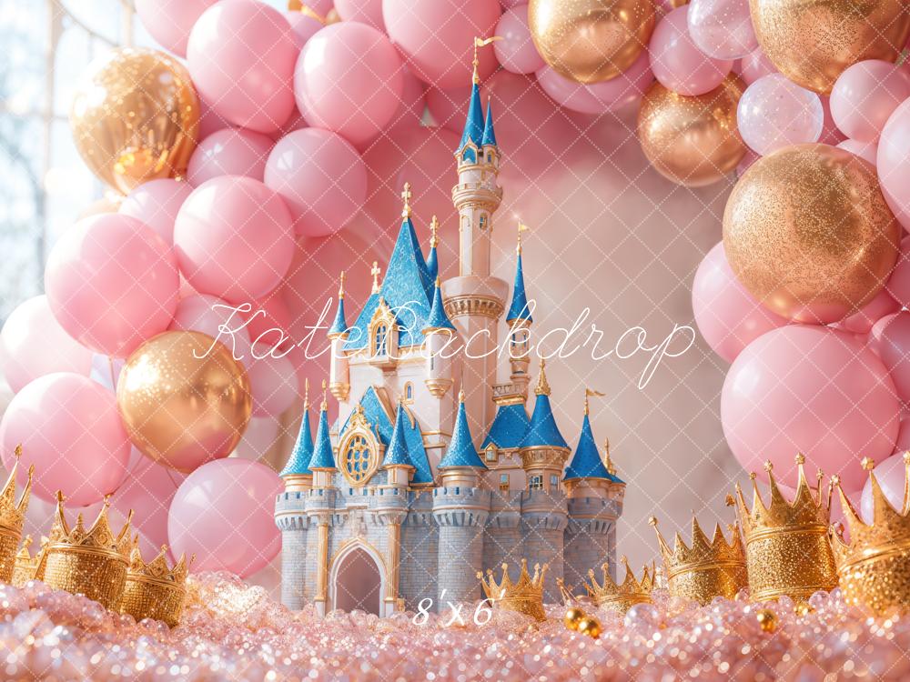 Kate Birthday Castle Pink Balloons Crowns Backdrop Designed by Emetselch