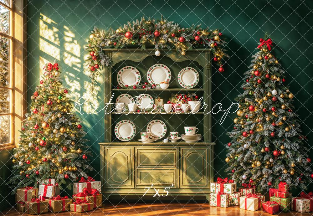 Kerst Retro Groene Kast Wand Foto Achtergrond Designed by Emetselch