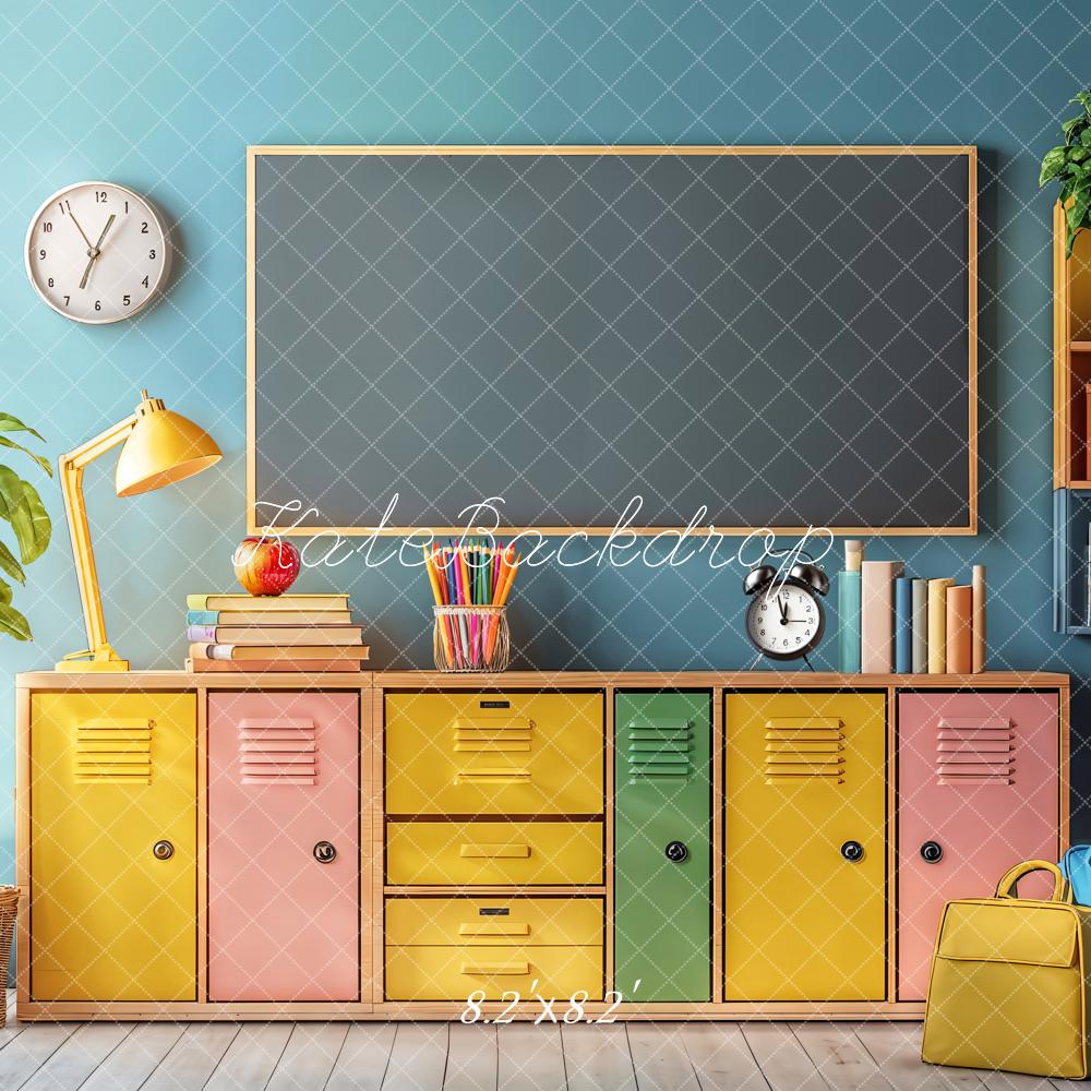 Kate Back to School Colorful Lockers Chalkboard Backdrop Designed by Emetselch