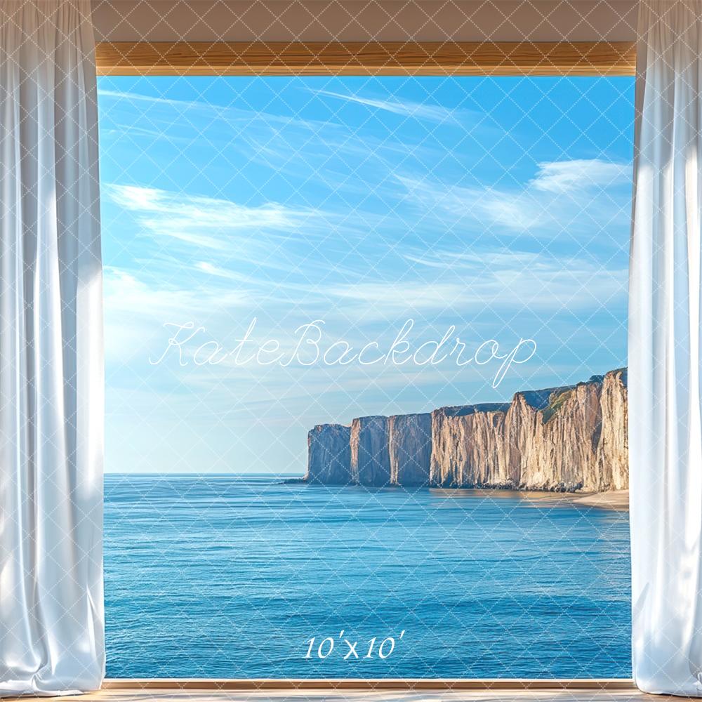 Kate Blue Ocean Cliff Window Backdrop Designed by Mini MakeBelieve