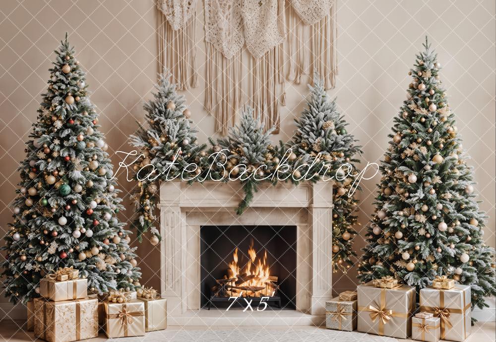 Christmas Tree Fireplace Boho Foto Achtergrond Designed by Emetselch