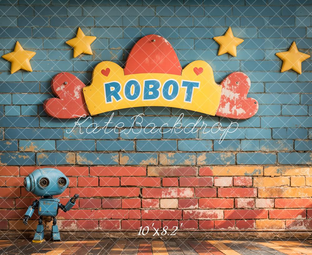 Kate Cake Smash Robot Stars Brick Backdrop Designed by Emetselch