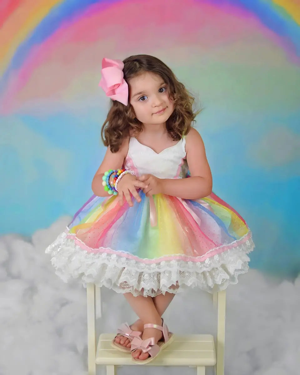 Kate Rainbow Clouds Backdrop Cake Smash Designed by Chain Photography