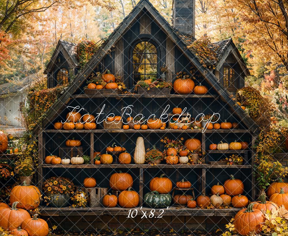 Kate Fall Pumpkins Cabinet Cabin Maple Forest Backdrop Designed by Emetselch