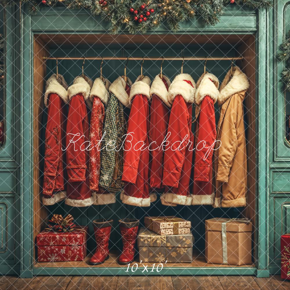 Kate Christmas Santa Coats Blue Closet Backdrop Designed by Emetselch