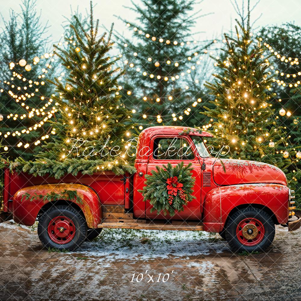 Kerstboom Rode Truck Foto Achtergrond