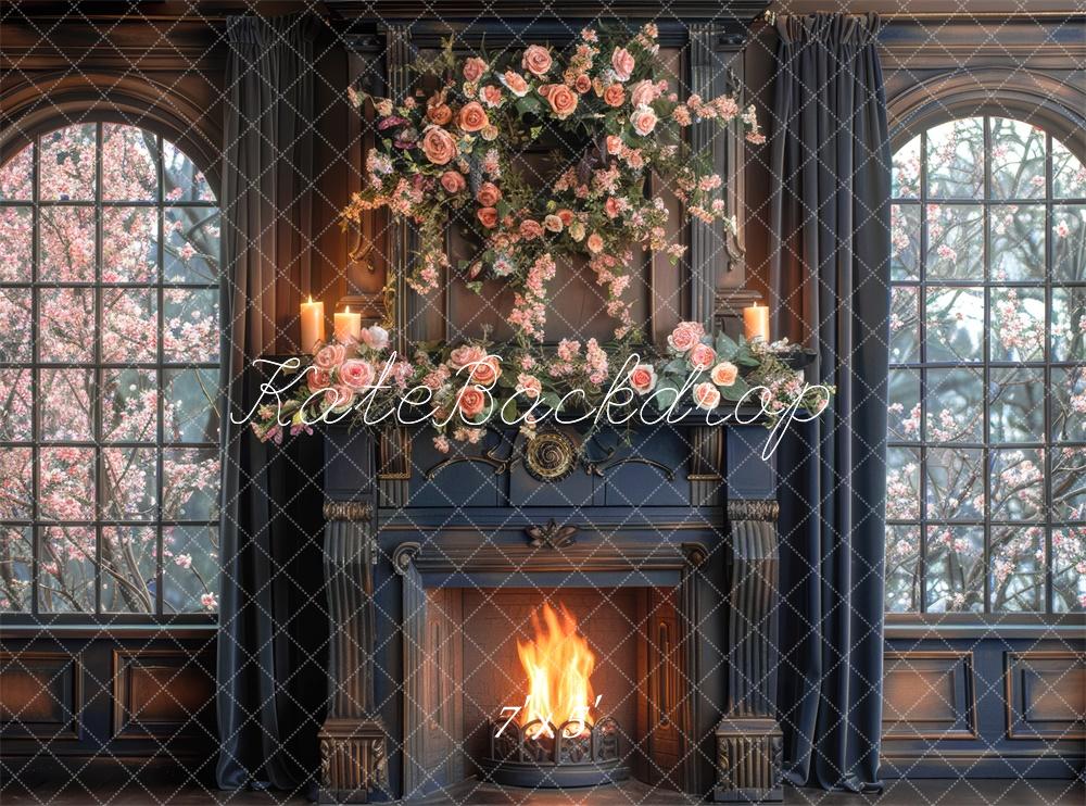 Kate Spring Floral Retro Fireplace Backdrop Designed by Mini MakeBelieve