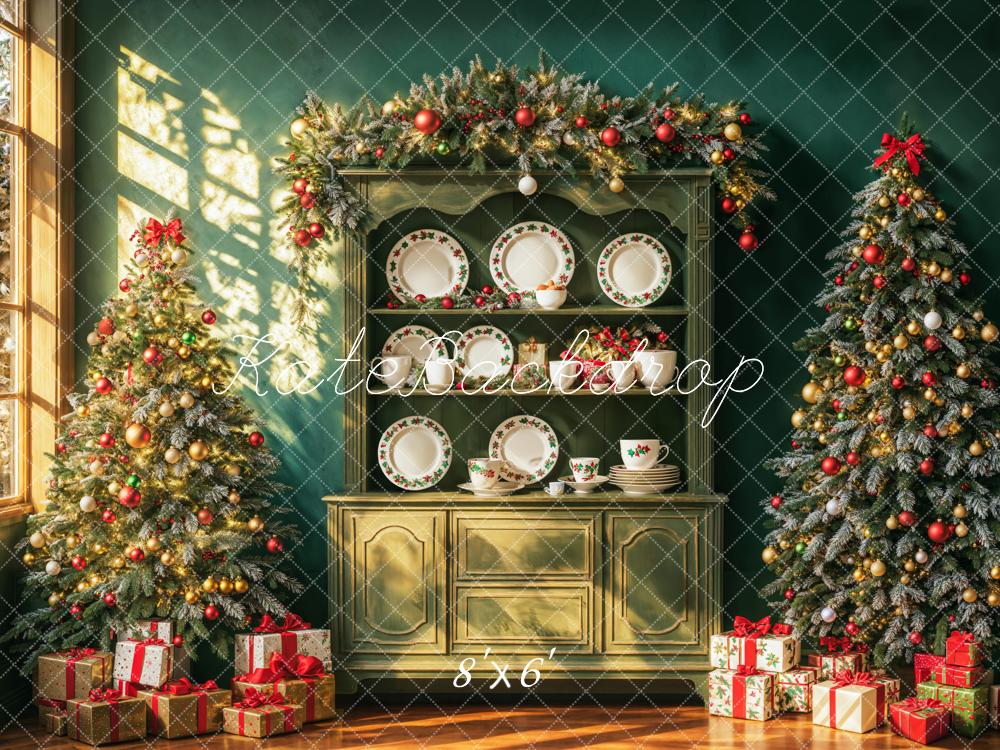 Kerst Retro Groene Kast Wand Foto Achtergrond Designed by Emetselch