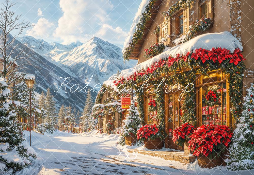 Kate Christmas Village Snowy House Mountain Backdrop Designed by Emetselch