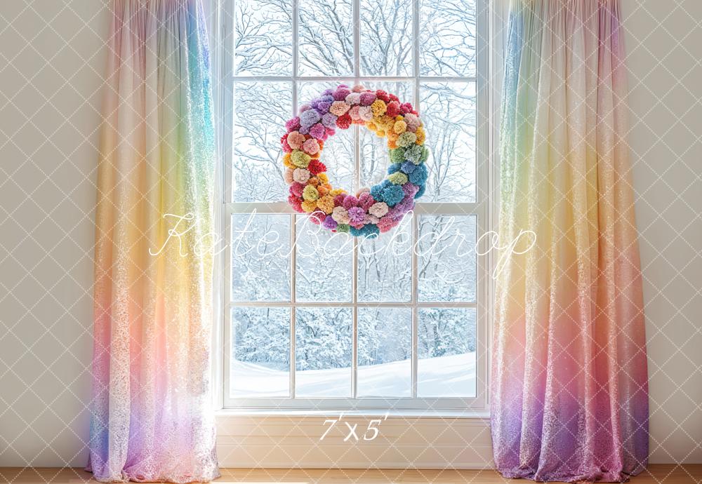 Rainbow Gradient Curtains Window Foto Achtergrond Designed by Emetselch