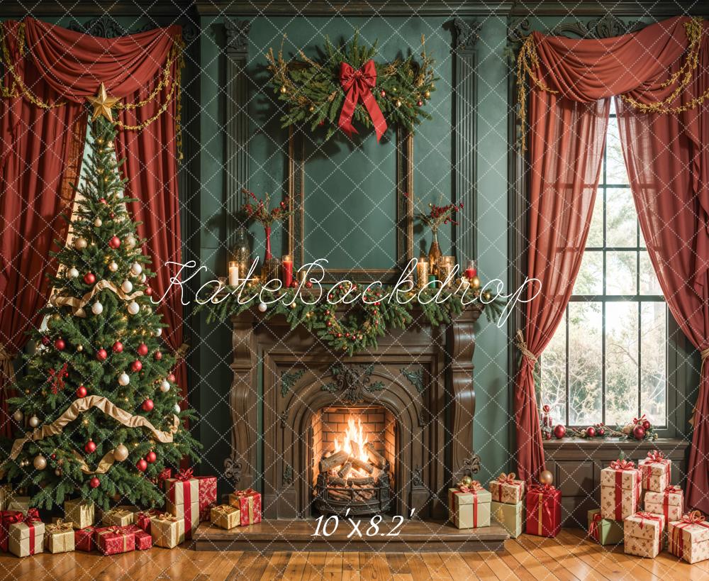 Kate Christmas Tree Fireplace Retro Wall Backdrop Designed by Emetselch