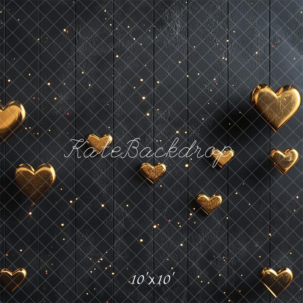 Kate Valentine Golden Hearts Black Floor Backdrop Designed by Mini MakeBelieve