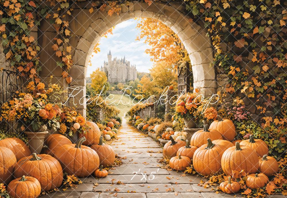 Fondo de calabaza de castillo de piedra de otoño diseñado por Emetselch