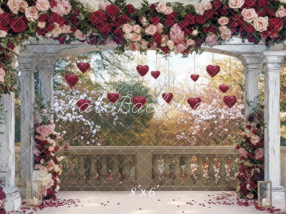 Valentine Rose Terrace Floral Hearts Foto Achtergrond Designed by Mini MakeBelieve