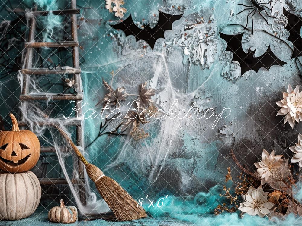 Halloween Spooky Teal Pumpkin Bat Foto Achtergrond Designed by Mini MakeBelieve