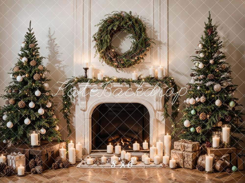 Kate Christmas Wreath White Vintage Fireplace Backdrop Designed by Emetselch