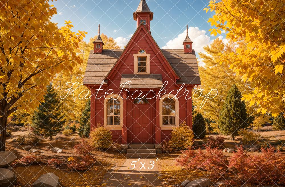 Back to School Fall Forest Retro Red House Foto Achtergrond Designed by Emetselch