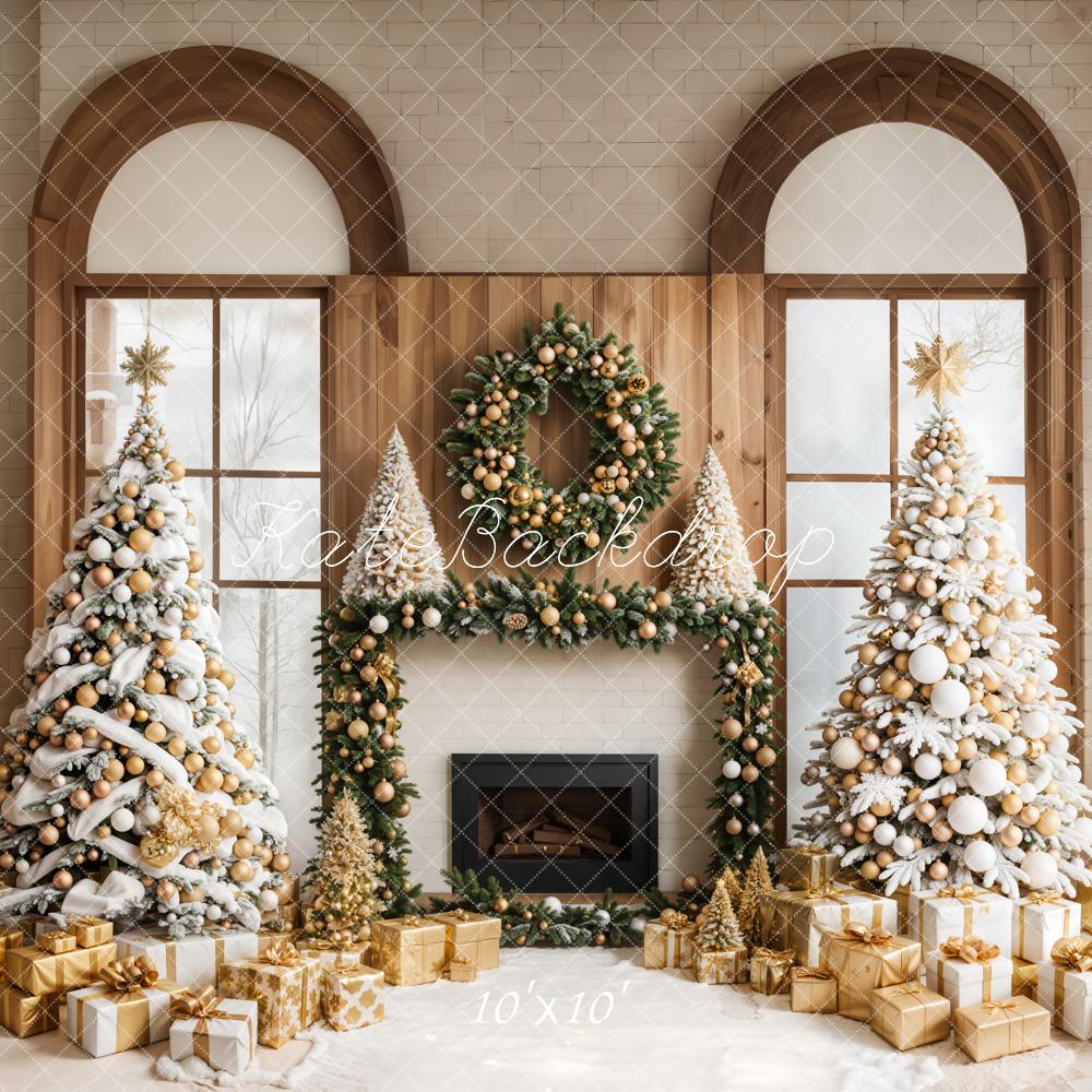 Kate Christmas Trees Fireplace Snow Window Backdrop Designed by Emetselch