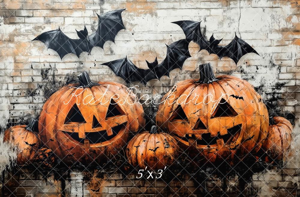 Kate Halloween Pumpkin Bat Brick Wall Backdrop Designed by Patty Roberts