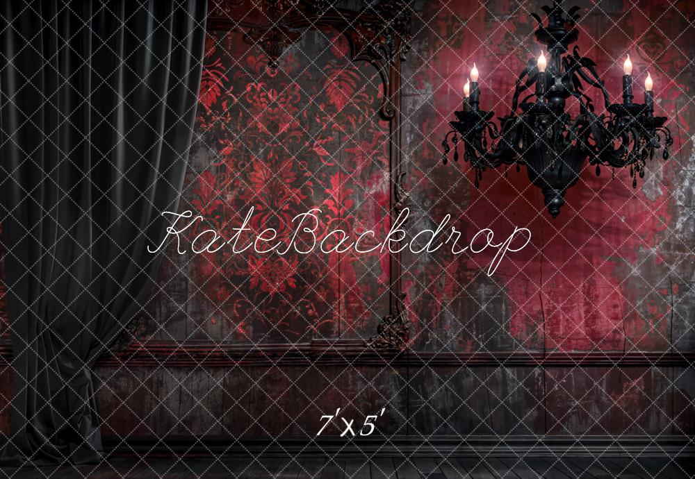 Kate Halloween Dark Black Curtains Red Retro Wall Backdrop Designed by Emetselch