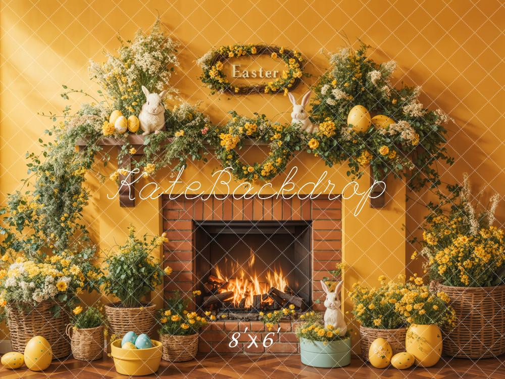 Kate Easter Floral Yellow Fireplace Eggs Backdrop Designed by Emetselch