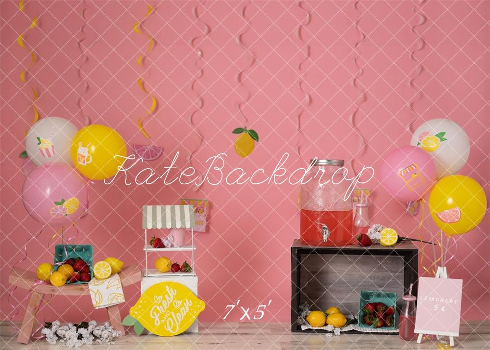 Kate Cake Smash Lemonade Stand Pink Backdrop Designed by Erin Larkins