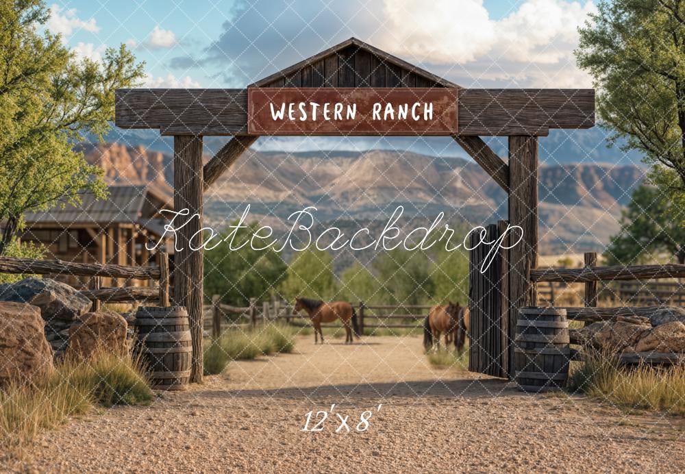 Kate Western Ranch Horses Mountain Backdrop Designed by Emetselch