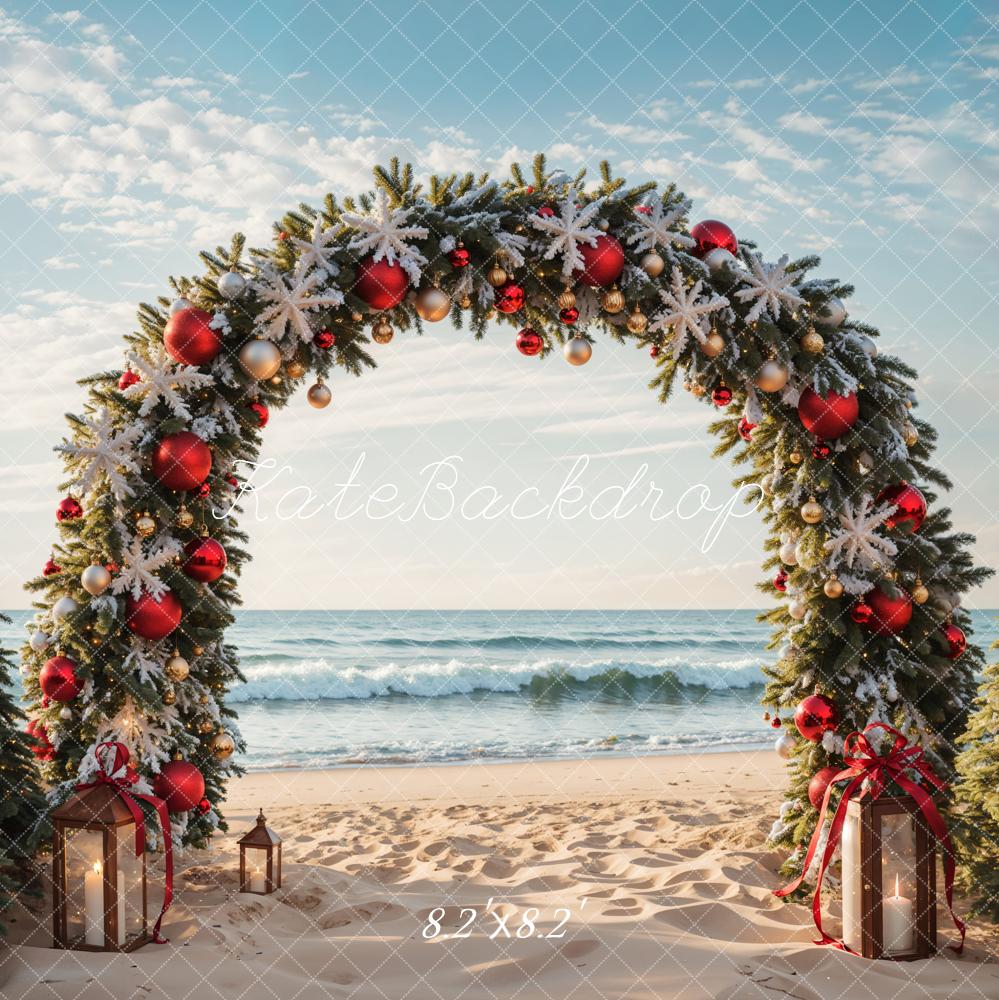 Fondo de playa con arco de árbol de Navidad Designed by Emetselch