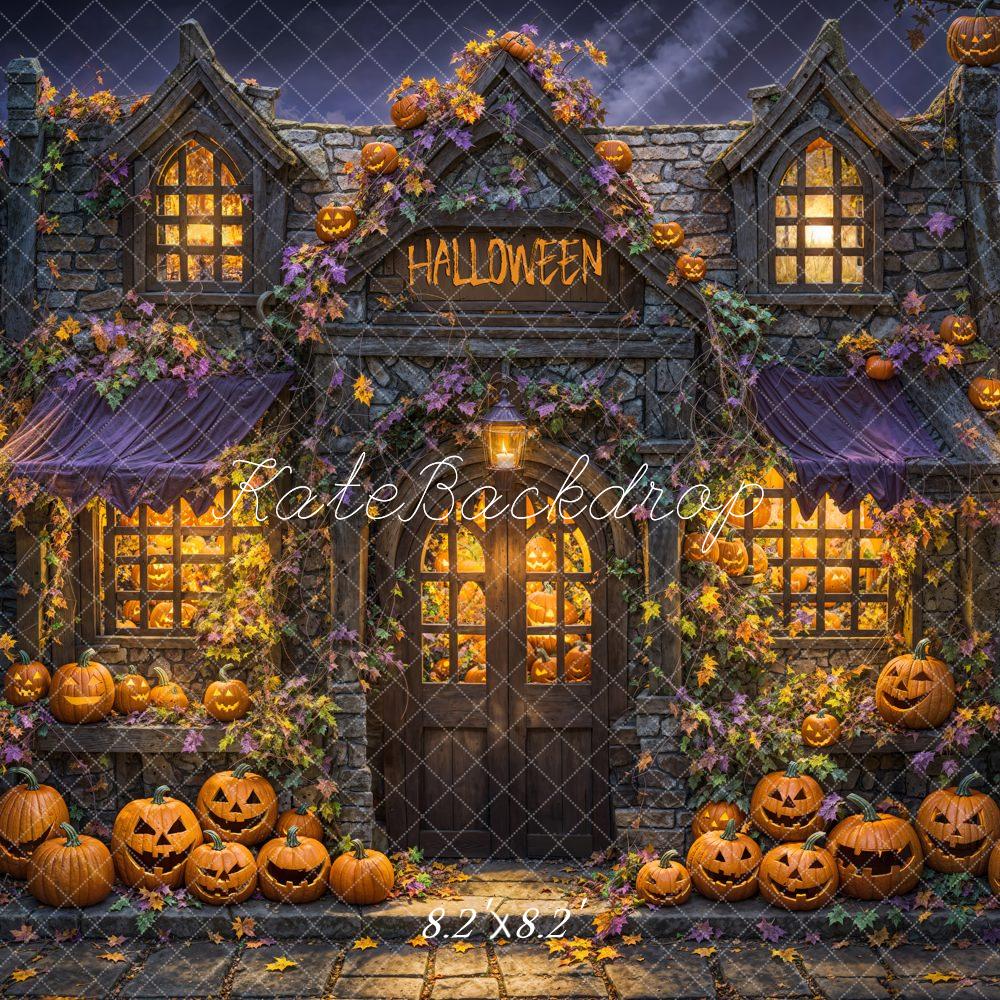 Kate Halloween Haunted House Cartoon Pumpkins Backdrop Designed by Emetselch