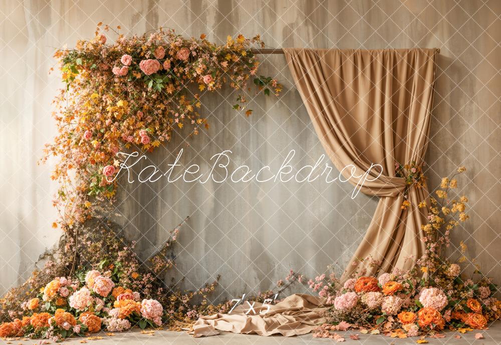 Kate Fall Floral Arch Apricot Curtains Backdrop Designed by Emetselch