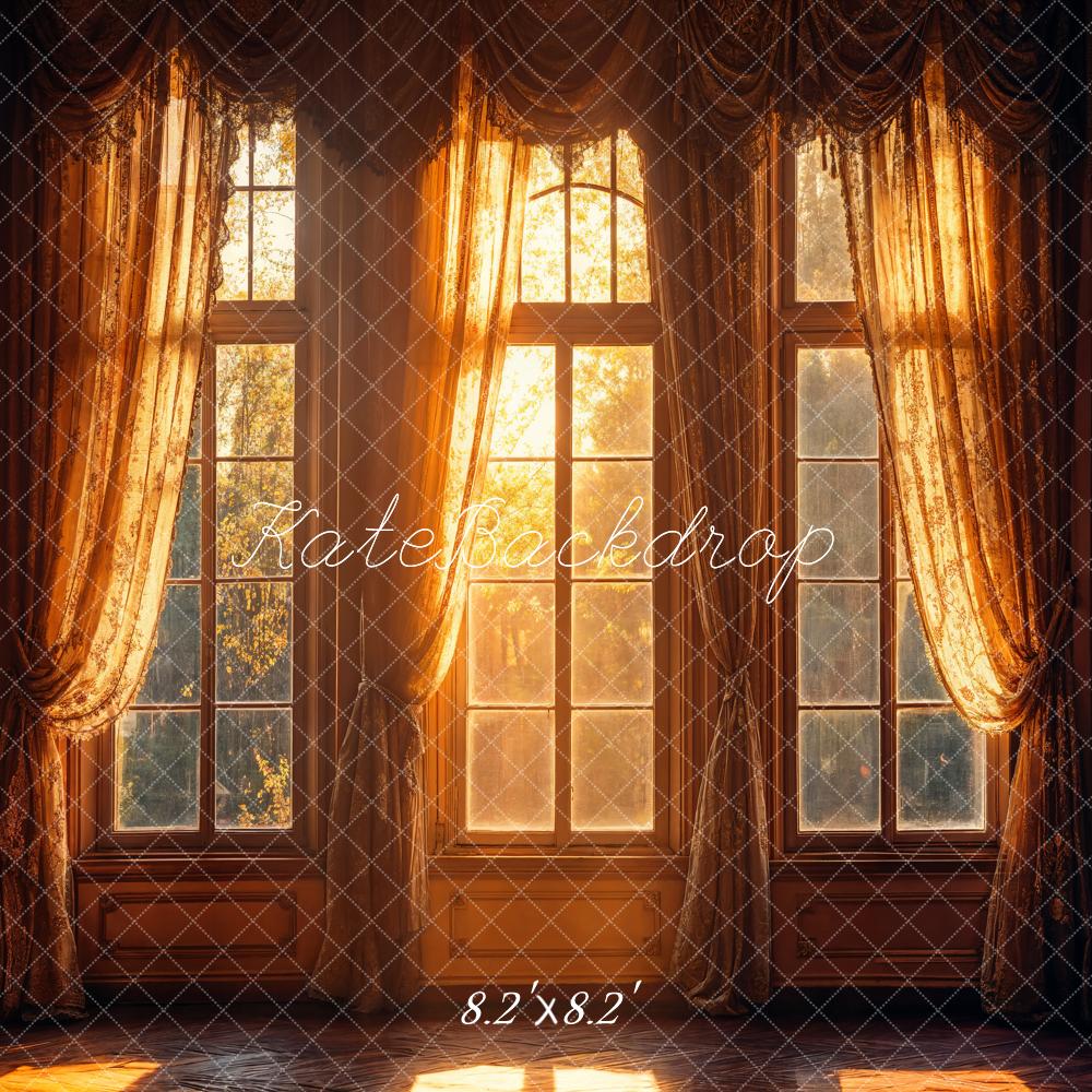 Kate Fall Vintage Curtains Window Sunlight Backdrop Designed by Emetselch