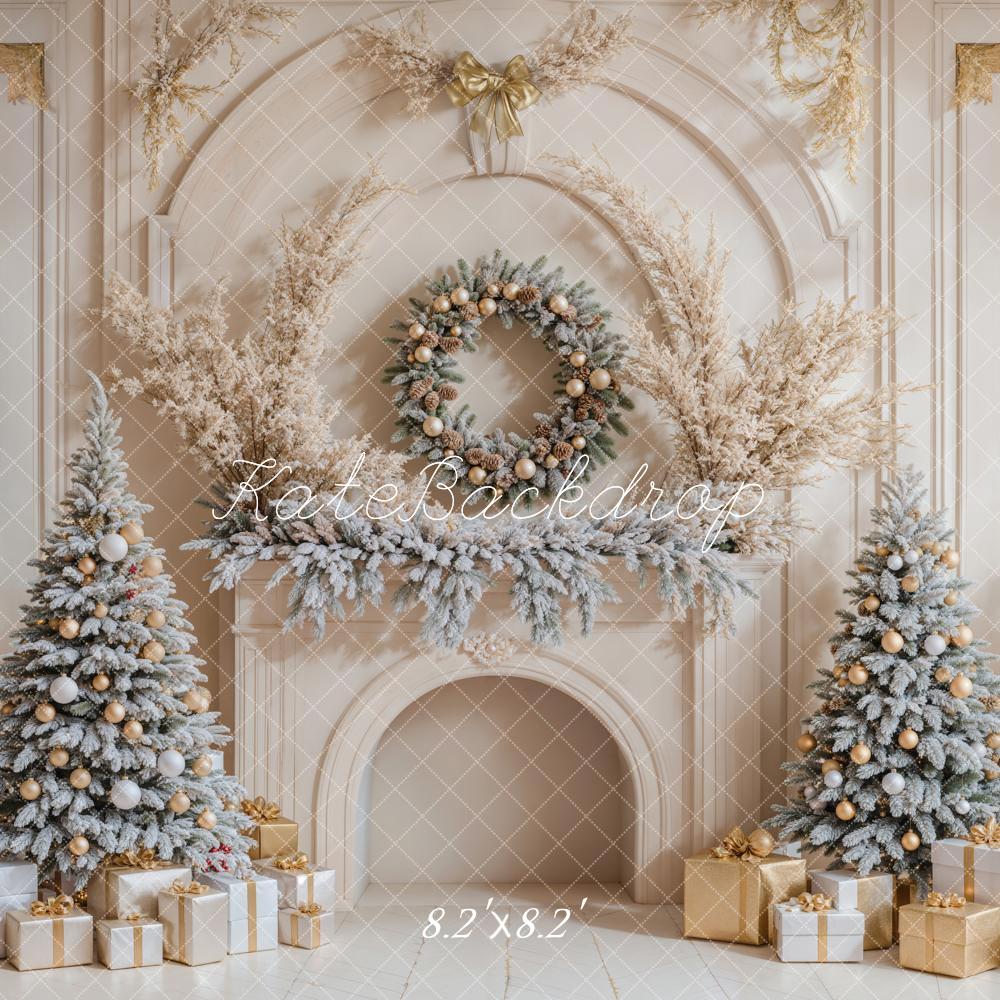 Kate Christmas Trees And Gifts Retro Fireplace Backdrop Designed by Emetselch