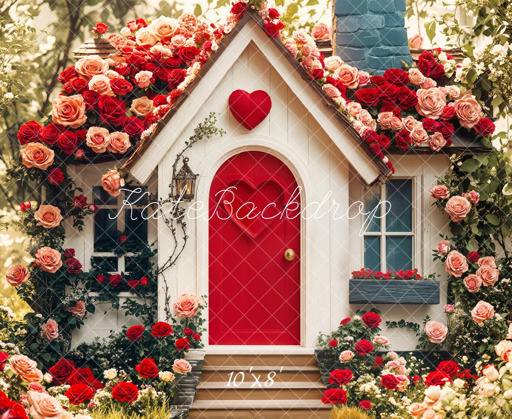 Kate Valentine's Day Rose Cottage Floral House Backdrop Designed by Emetselch