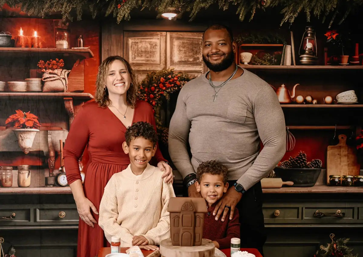 Kate Red and Green Christmas Kitchen Backdrop Designed by Mandy Ringe Photography