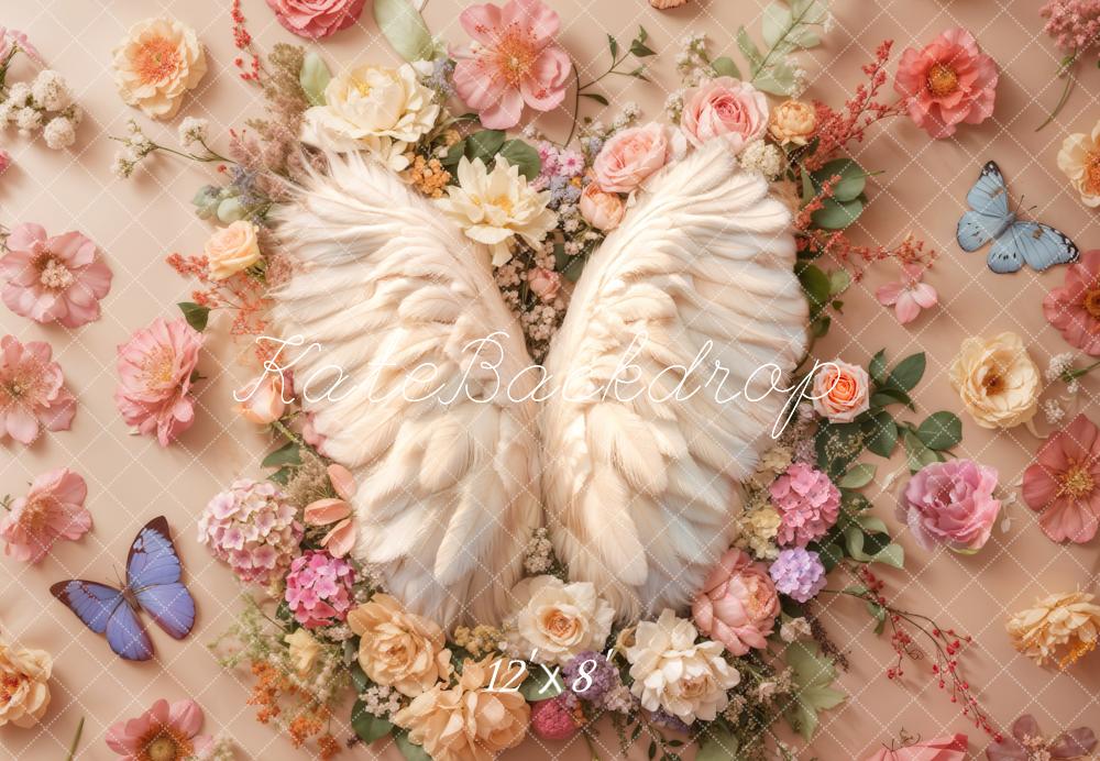 Kate Newborn Angel Wings Floral Floor Backdrop Designed by Emetselch