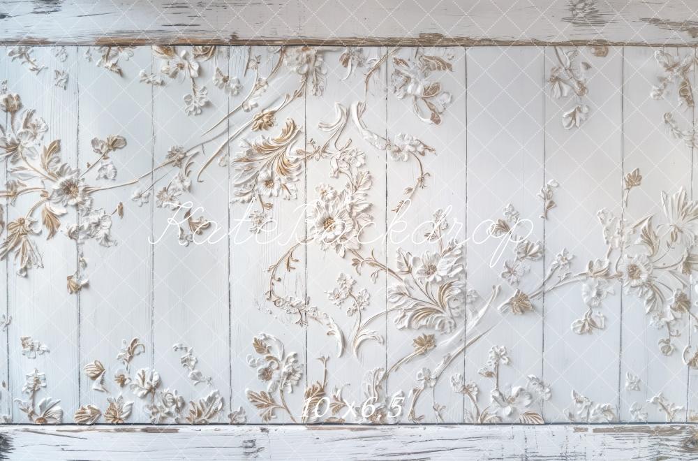 Kate Vintage Floral White Wooden Floor Backdrop Designed by Mini MakeBelieve