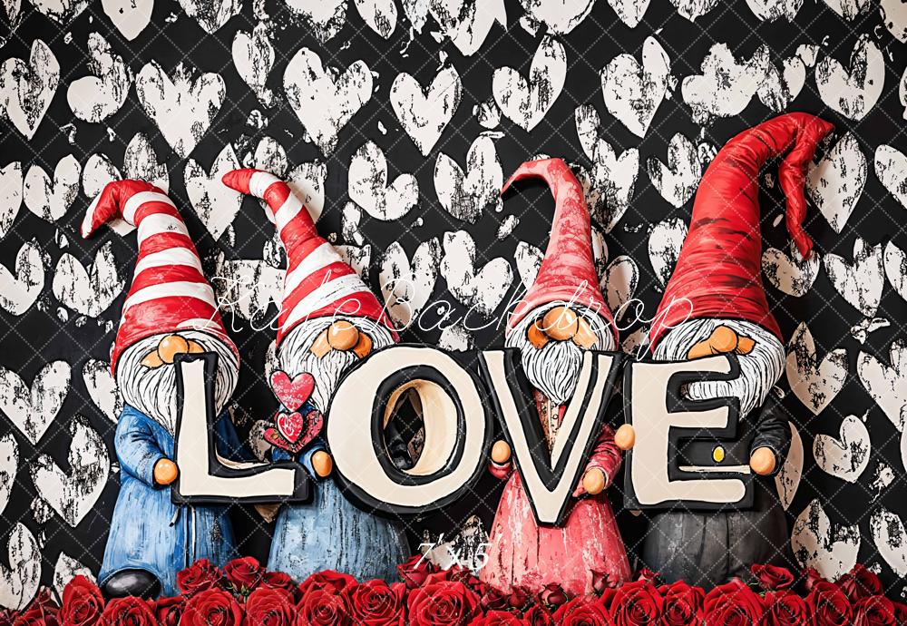 Kate Valentine Gnomes Love Roses Backdrop Designed by Emetselch