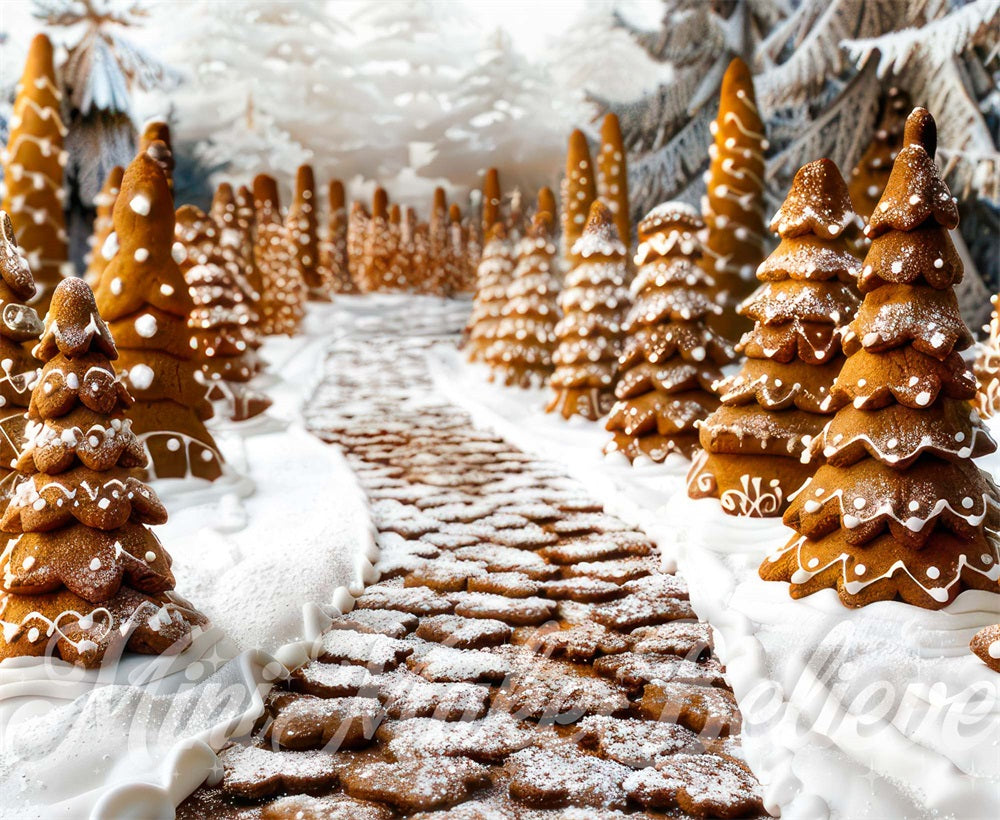 Winter Dreamy Brown Gingerbread Forest Foto Achtergrond Ontworpen door Mini MakeBelieve