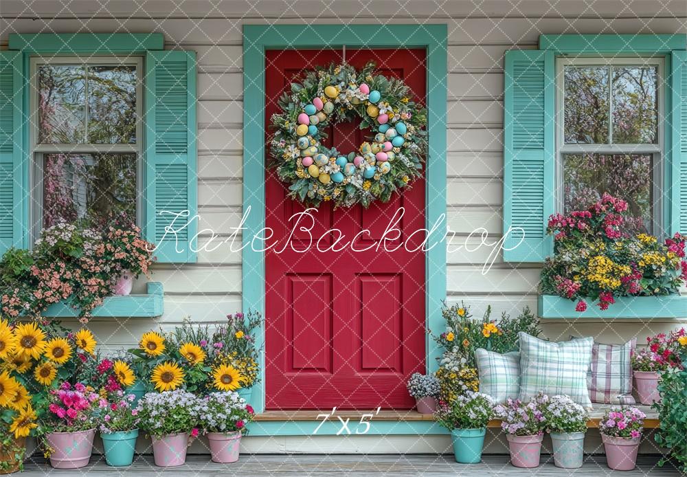 Kate Easter Wreath Floral Porch Backdrop Designed by Mini MakeBelieve