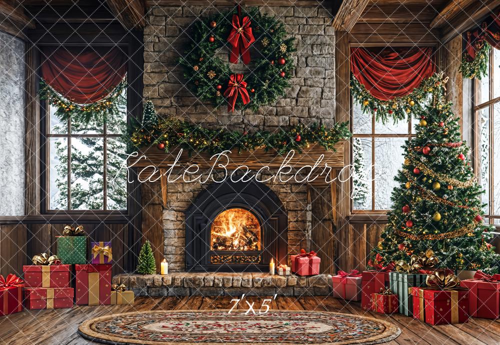 Kate Christmas Tree Fireplace Gift Box Backdrop Designed by Emetselch