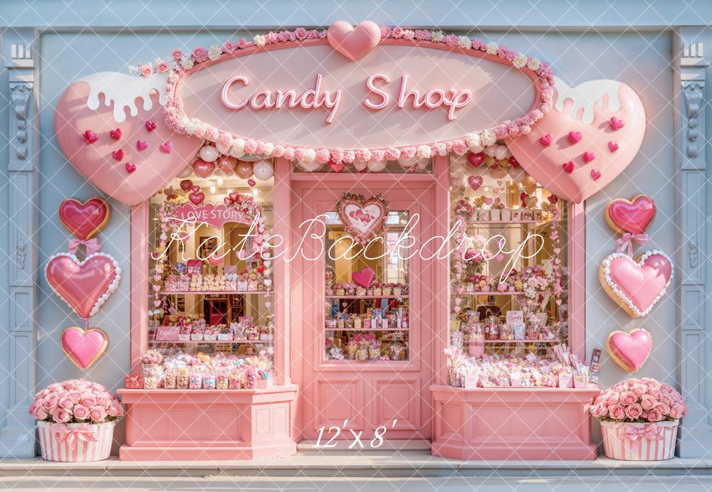 Kate Valentine Candy Shop Hearts Pink Backdrop Designed by Emetselch