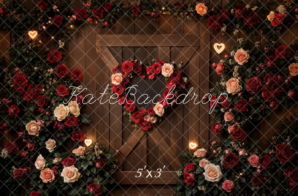 Kate Valentine's Day Romantic Rose Heart Wood Backdrop Designed by Emetselch