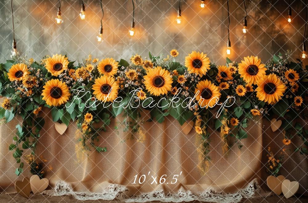 Kate Sunflower Garland Lights Rustic Backdrop Designed by Patty Roberts