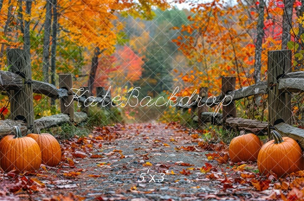 Fondo de camino de calabazas en el bosque de otoño diseñado por Mini MakeBelieve